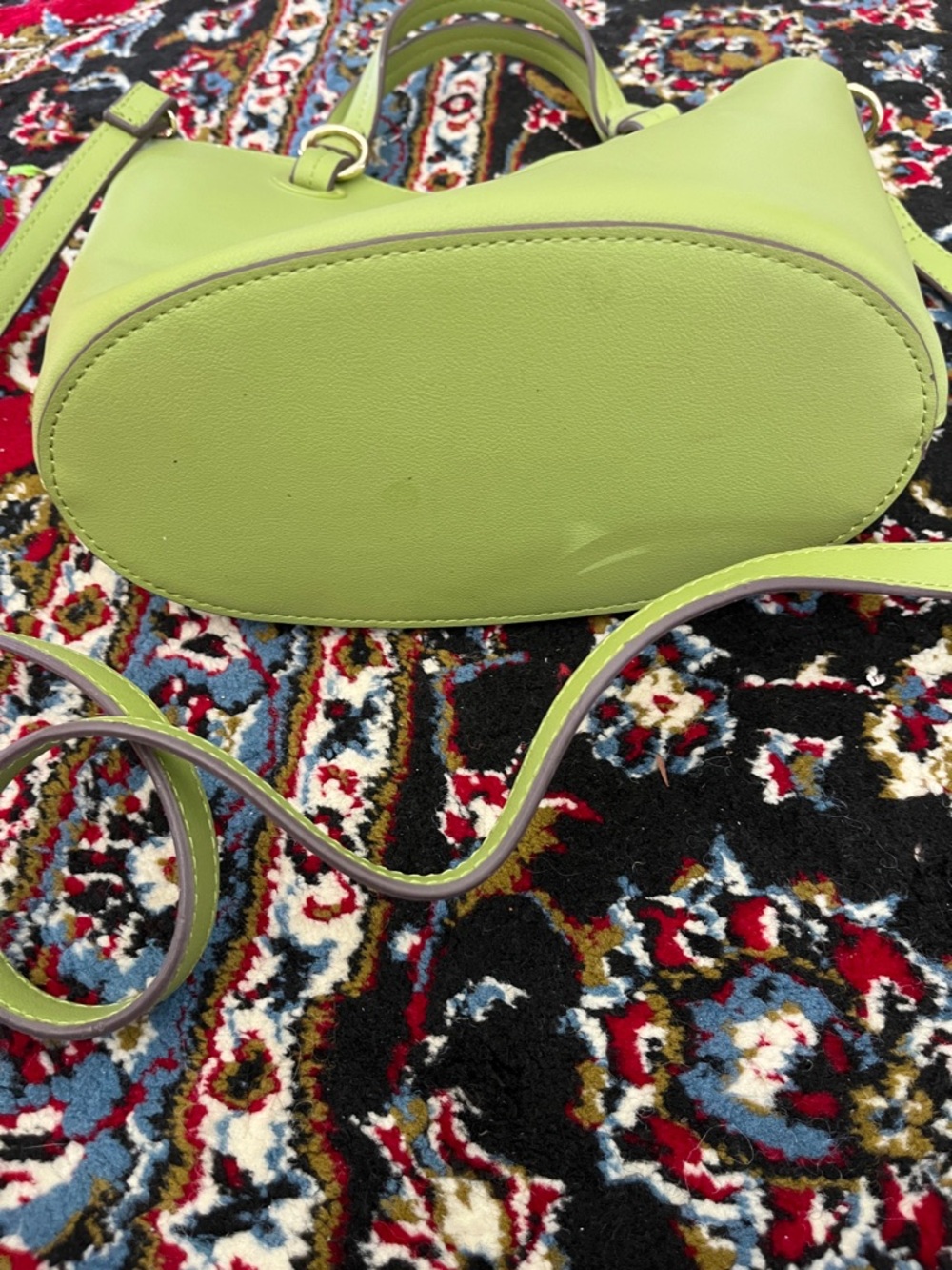 Nanette Lepore Lime Green Leather Tote with Crossbody Strap - Picture 4 of 4